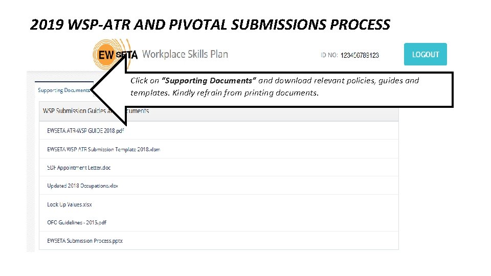 2019 WSP-ATR AND PIVOTAL SUBMISSIONS PROCESS Click on “Supporting Documents” and download relevant policies,
