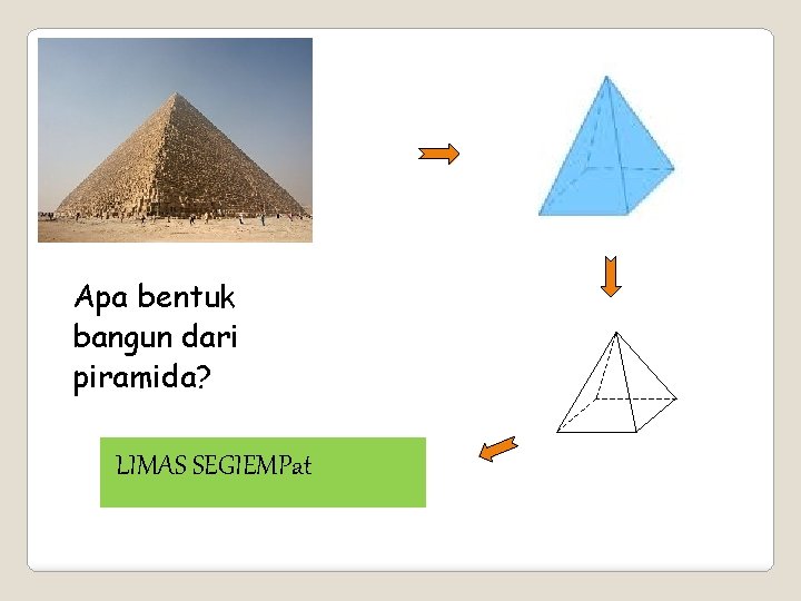 Apa bentuk bangun dari piramida? LIMAS SEGIEMPat 