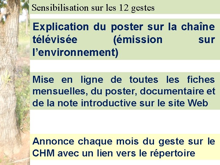 Sensibilisation sur les 12 gestes Explication du poster sur la chaîne télévisée (émission sur