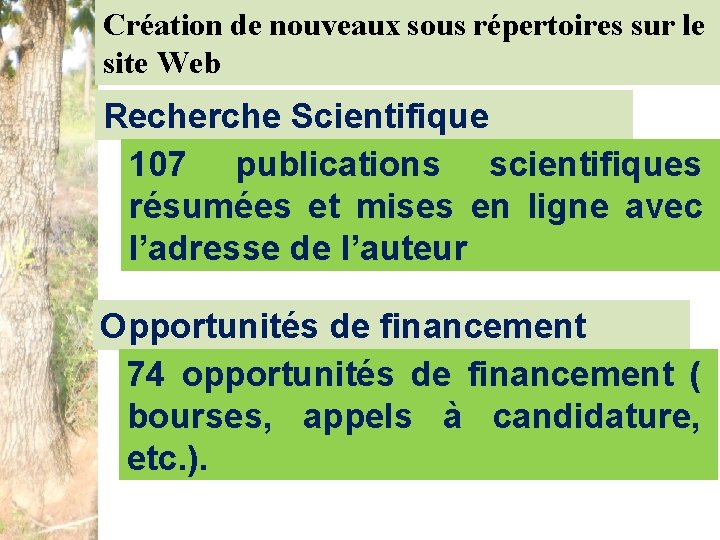 Création de nouveaux sous répertoires sur le site Web Recherche Scientifique 107 publications scientifiques