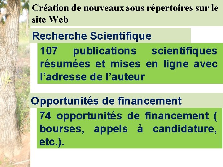 Création de nouveaux sous répertoires sur le site Web Recherche Scientifique 107 publications scientifiques