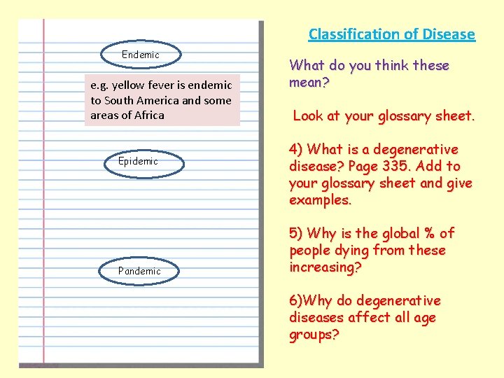 Classification of Disease Endemic e. g. yellow fever is endemic to South America and