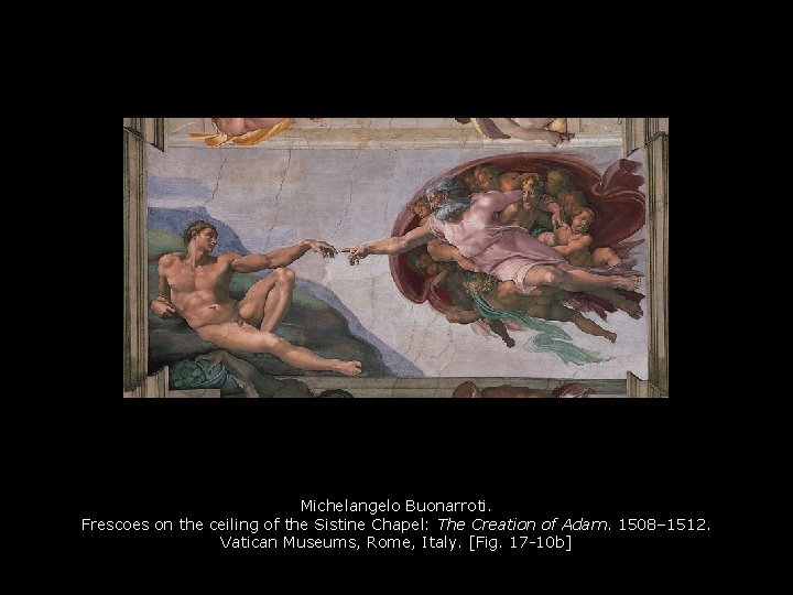 Michelangelo Buonarroti. Frescoes on the ceiling of the Sistine Chapel: The Creation of Adam.