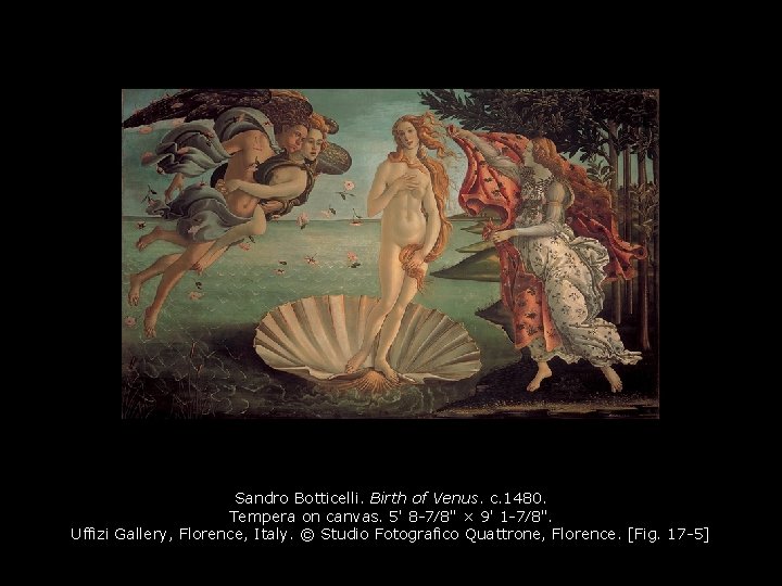 Sandro Botticelli. Birth of Venus. c. 1480. Tempera on canvas. 5' 8 -7⁄8" ×