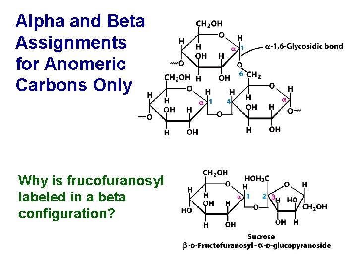 Alpha and Beta Assignments for Anomeric Carbons Only Why is frucofuranosyl labeled in a