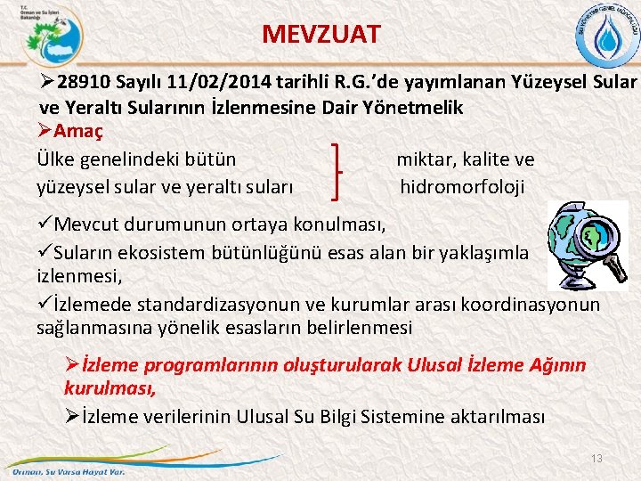 MEVZUAT Ø 28910 Sayılı 11/02/2014 tarihli R. G. ’de yayımlanan Yüzeysel Sular ve Yeraltı