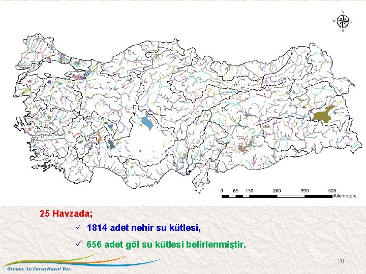 25 Havzada; 1814 adet nehir su kütlesi, 656 adet göl su kütlesi belirlenmiştir. 28