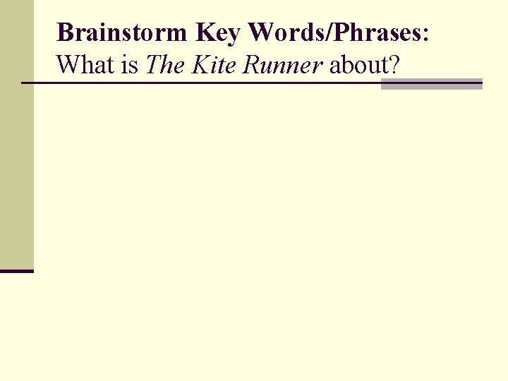 Brainstorm Key Words/Phrases: What is The Kite Runner about? 