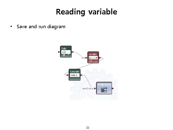 Reading variable • Save and run diagram 33 