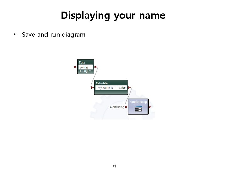 Displaying your name • Save and run diagram 41 