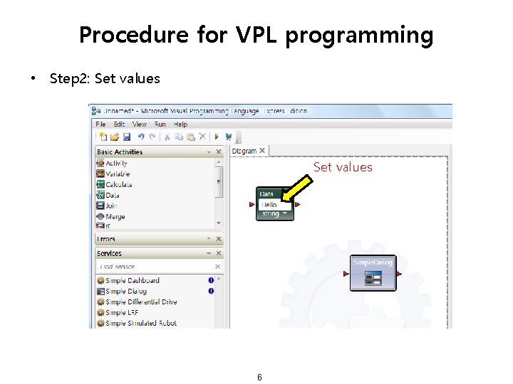 Procedure for VPL programming • Step 2: Set values 6 