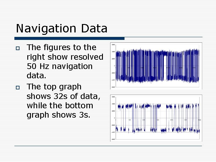 Navigation Data o o The figures to the right show resolved 50 Hz navigation