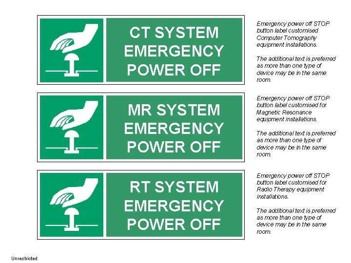 CT SYSTEM EMERGENCY POWER OFF MR SYSTEM EMERGENCY POWER OFF RT SYSTEM EMERGENCY POWER