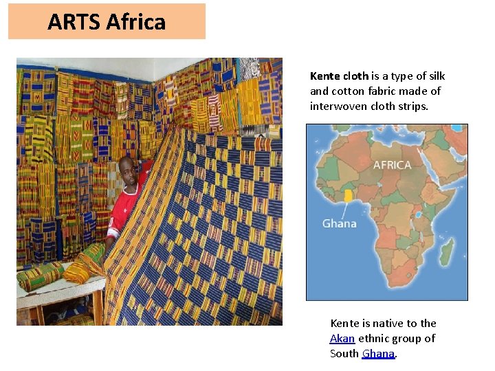ARTS Africa Kente cloth is a type of silk and cotton fabric made of