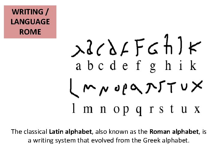 WRITING / LANGUAGE ROME The classical Latin alphabet, also known as the Roman alphabet,