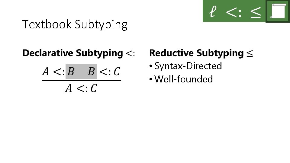 Textbook Subtyping • Syntax-Directed • Well-founded 