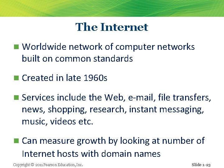 The Internet n Worldwide network of computer networks built on common standards n Created