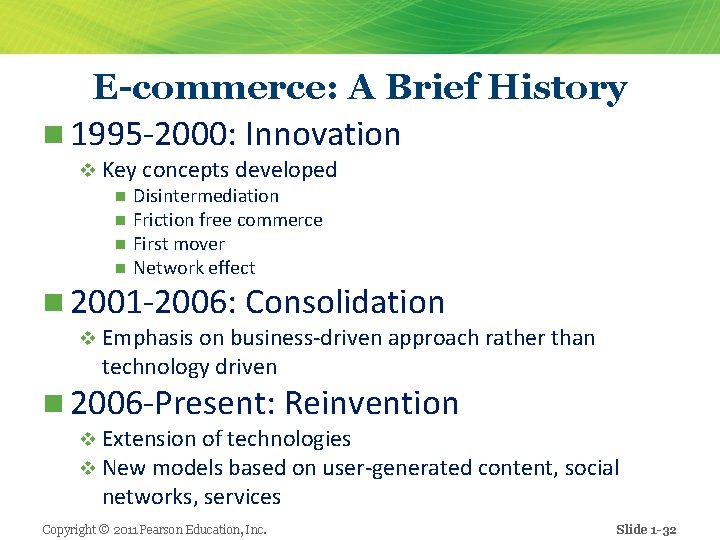 E-commerce: A Brief History n 1995 -2000: Innovation v Key concepts developed n Disintermediation