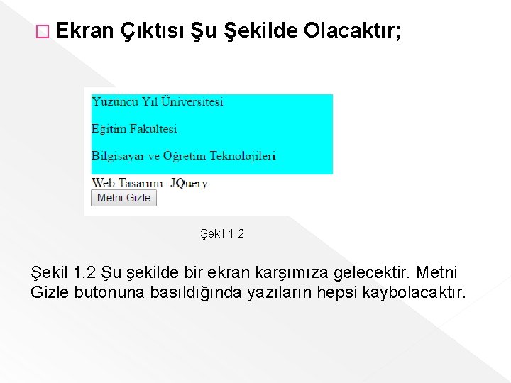 � Ekran Çıktısı Şu Şekilde Olacaktır; Şekil 1. 2 Şu şekilde bir ekran karşımıza