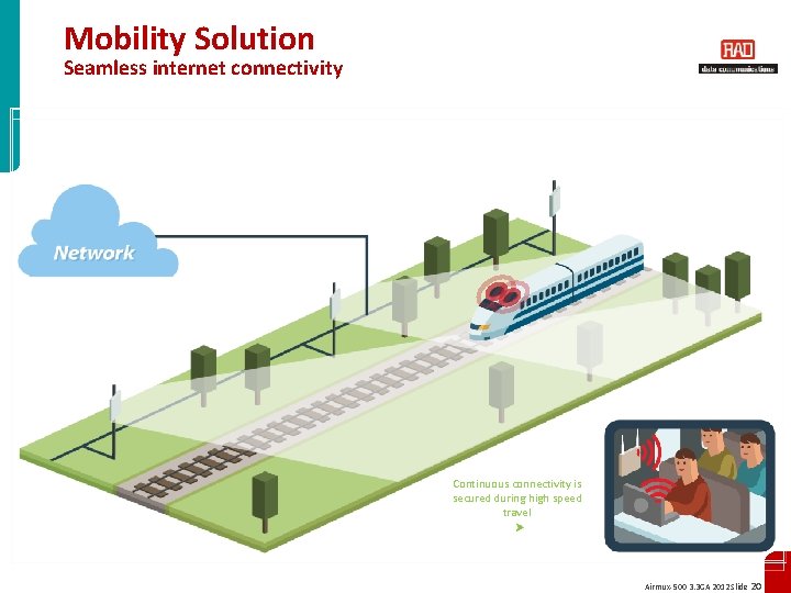 Mobility Solution Seamless internet connectivity Continuous connectivity is secured during high speed travel Airmux-500