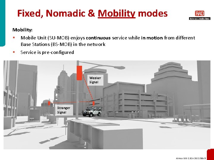 Fixed, Nomadic & Mobility modes Mobility: § Mobile Unit (SU-MOB) enjoys continuous service while