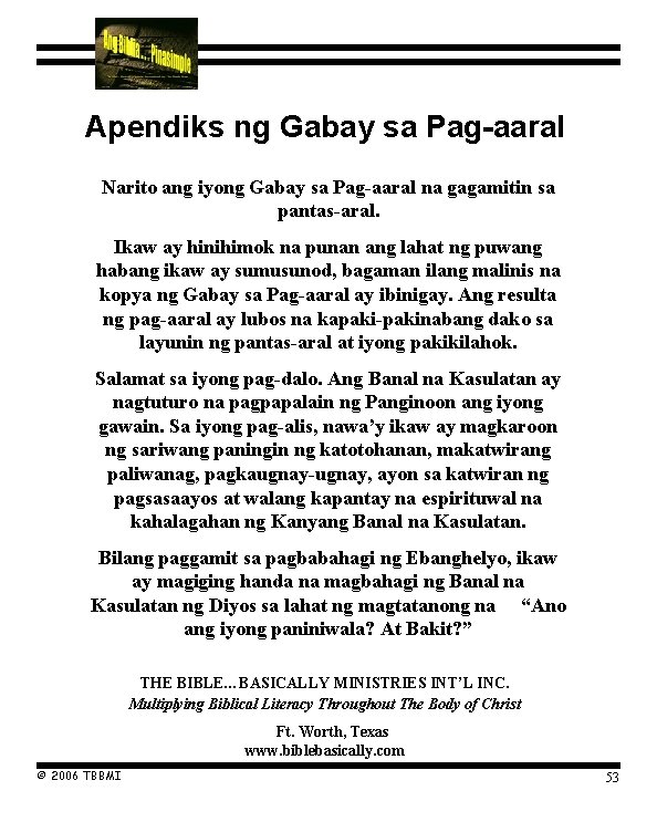 Pantas-Aral Gabay sa Pag-aaral Numero Apendiks ng Gabay sa Pag-aaral Narito ang iyong Gabay