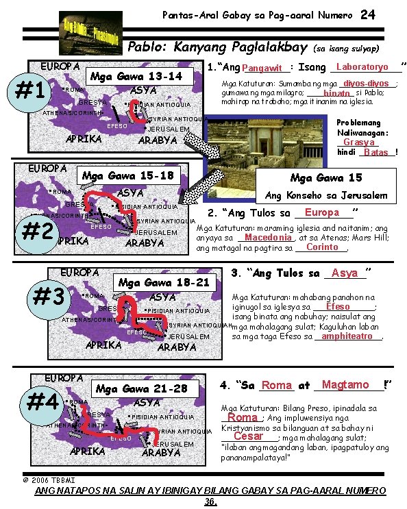 Pantas-Aral Gabay sa Pag-aaral Numero Pablo: Kanyang Paglalakbay EUROPA #1 Mga Gawa 13 -14