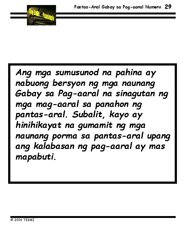 Pantas-Aral Gabay sa Pag-aaral Numero 29 Ang mga sumusunod na pahina ay nabuong bersyon