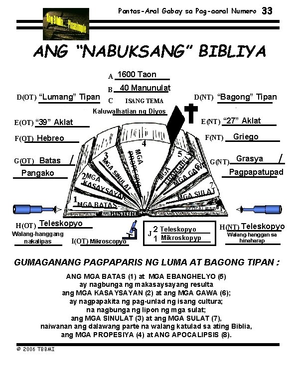 Pantas-Aral Gabay sa Pag-aaral Numero 33 ANG “NABUKSANG” BIBLIYA A 1600 Taon D(OT) “Lumang”