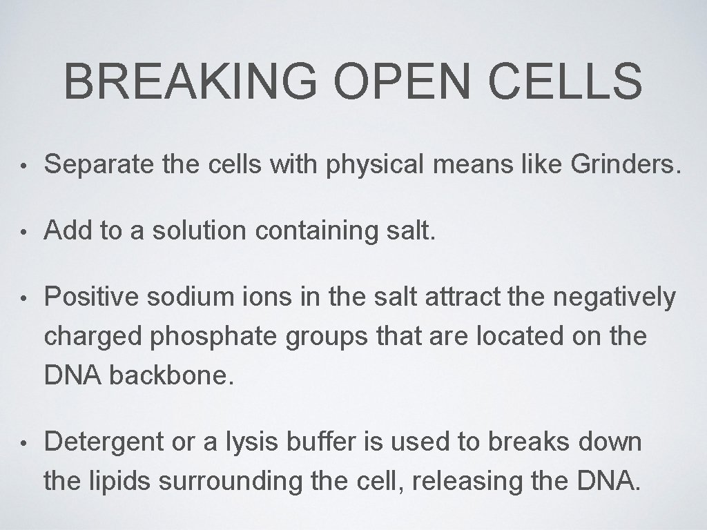 BREAKING OPEN CELLS • Separate the cells with physical means like Grinders. • Add