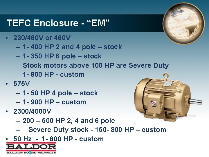 TEFC Enclosure - “EM” • 230/460 V or 460 V – 1 - 400