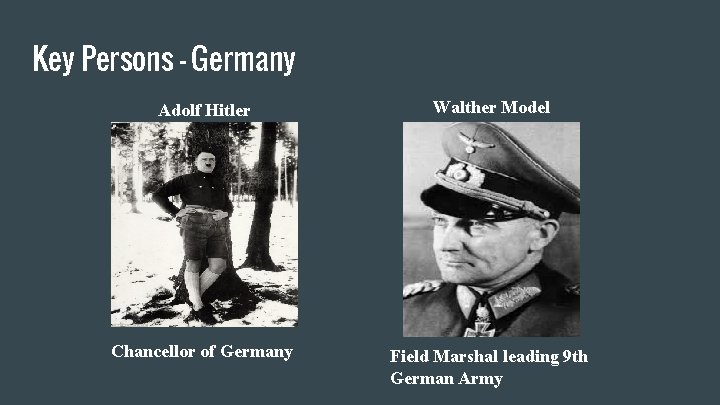 Key Persons - Germany Adolf Hitler Walther Model Chancellor of Germany Field Marshal leading