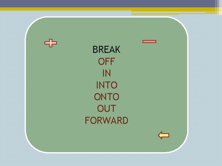 BREAK OFF IN INTO OUT FORWARD 
