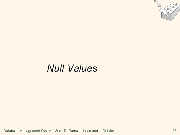 Null Values Database Management Systems 3 ed, R. Ramakrishnan and J. Gehrke 25 