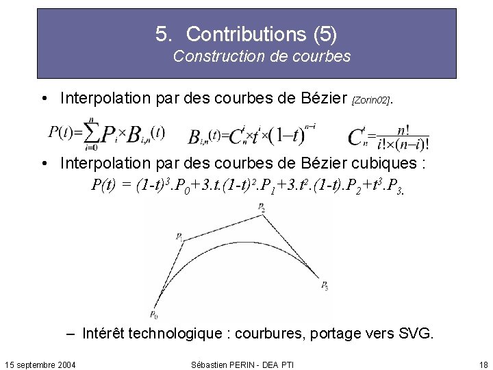 5. Contributions (5) Construction de courbes • Interpolation par des courbes de Bézier [Zorin