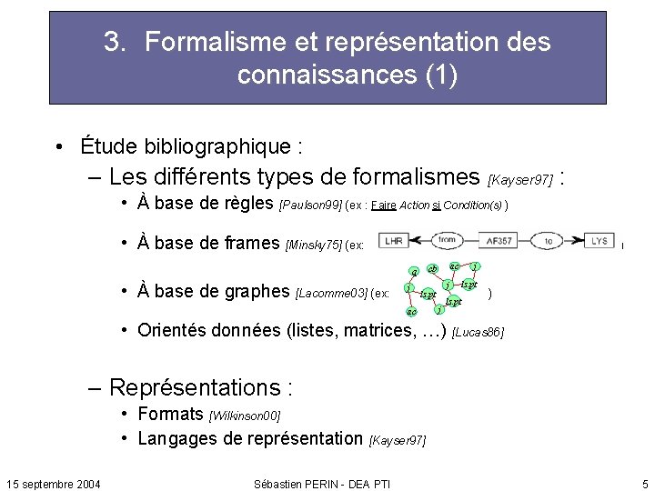 3. Formalisme et représentation des connaissances (1) • Étude bibliographique : – Les différents