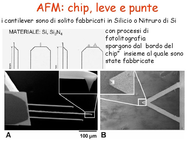 AFM: chip, leve e punte i cantilever sono di solito fabbricati in Silicio o