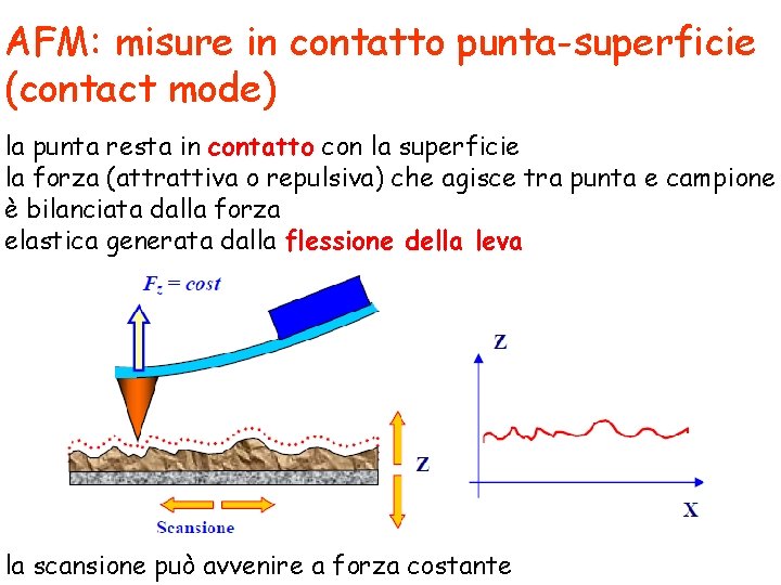 AFM: misure in contatto punta-superficie (contact mode) la punta resta in contatto con la