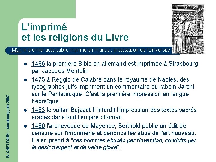 L'imprimé et les religions du Livre 1491 le premier acte public imprimé en France