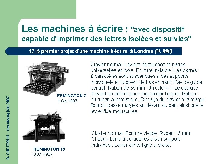 Les machines à écrire : "avec dispositif capable d'imprimer des lettres isolées et suivies"
