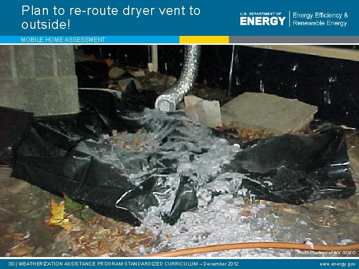 Plan to re-route dryer vent to outside! MOBILE HOME ASSESSMENT Photo courtesy of WV