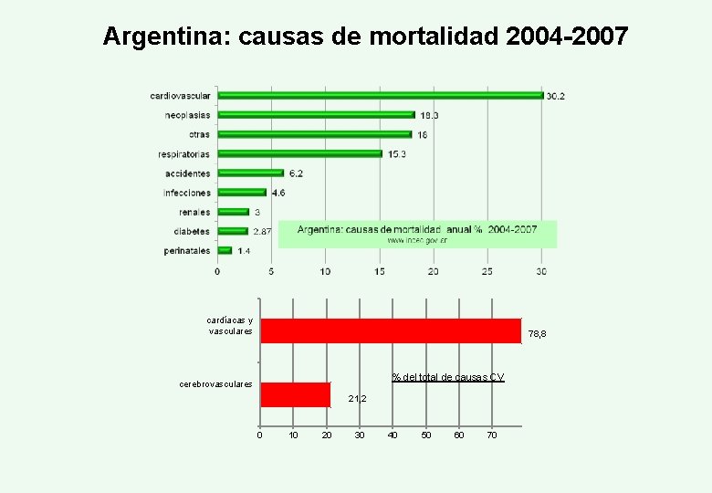 Argentina: causas de mortalidad 2004 -2007 cardíacas y vasculares 78, 8 % del total