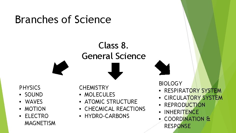 Branches of Science Class 8. General Science PHYSICS • SOUND • WAVES • MOTION