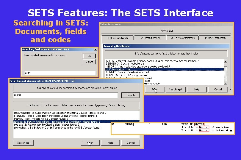 SETS Features: The SETS Interface Searching in SETS: Documents, fields and codes 