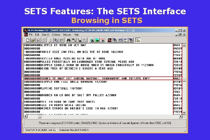 SETS Features: The SETS Interface Browsing in SETS 