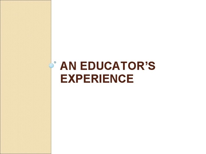 AN EDUCATOR’S EXPERIENCE AN EDUCATOR’S EXPERIENCE