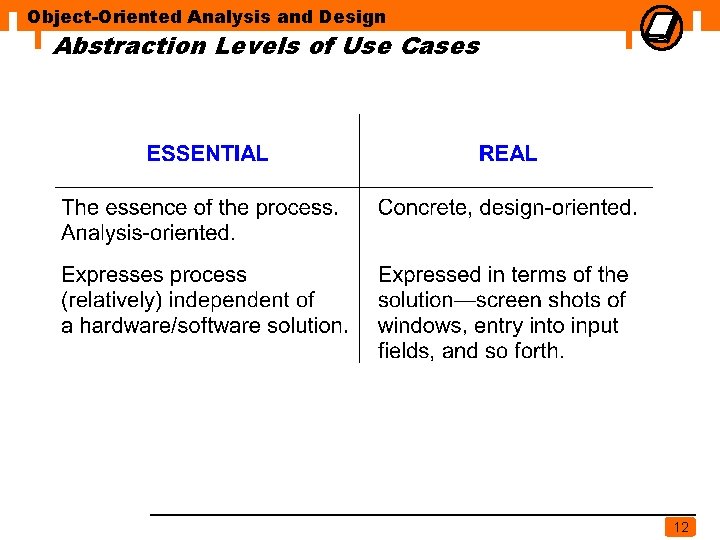 Object-Oriented Analysis and Design Abstraction Levels of Use Cases 12 