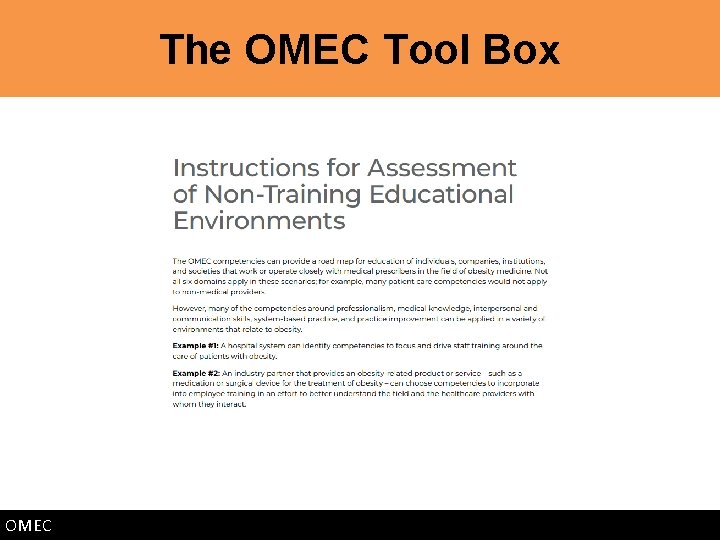 The OMEC Tool Box OMEC 