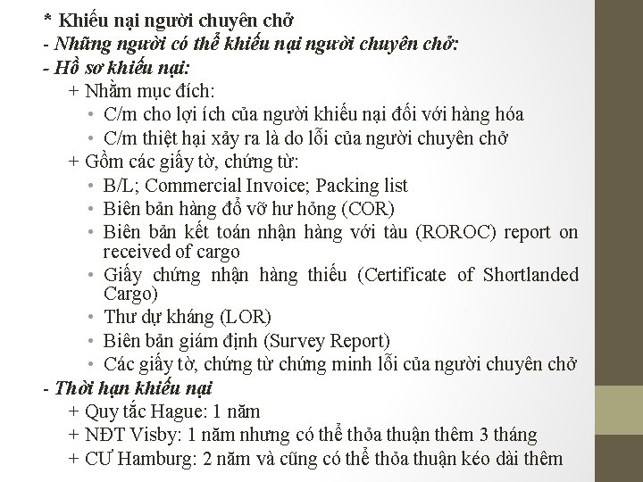 * Khiếu nại người chuyên chở - Những người có thể khiếu nại người