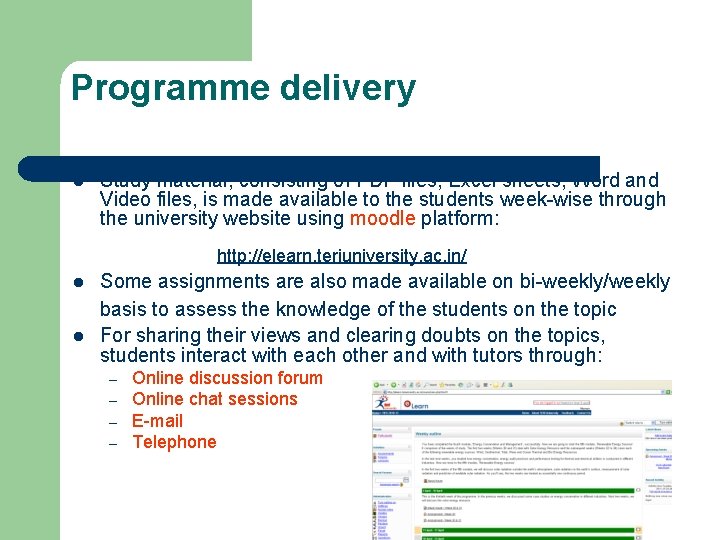 Programme delivery l Study material, consisting of PDF files, Excel sheets, Word and Video